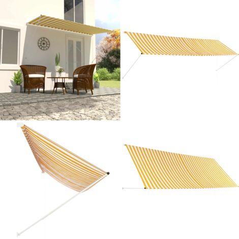 Tenda da Sole Retrattile 400x150 cm Giallo e Bianco - Tenda da sole per finestra - Tenda da sole per balcone