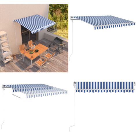 Tenda da Sole Retrattile Automatica 300x250 cm Blu e Bianca - Tenda da sole automatica - Tenda da sole esterna