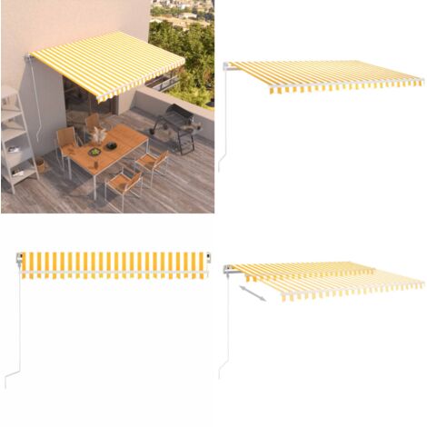 Tenda da Sole Retrattile Automatica 450x300 cm Gialla e Bianca - Tenda da sole automatica - Tenda da sole esterna