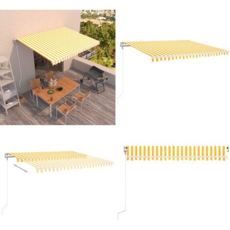 Tenda da Sole Retrattile Automatica 450x350 cm Gialla e Bianca - Tenda da sole automatica - Tenda da sole esterna