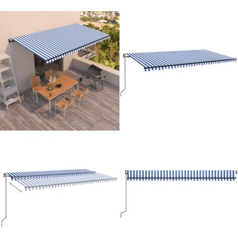 Tenda da Sole Retrattile Automatica 600x350 cm Blu e Bianca - Tenda da sole automatica - Tenda da sole esterna