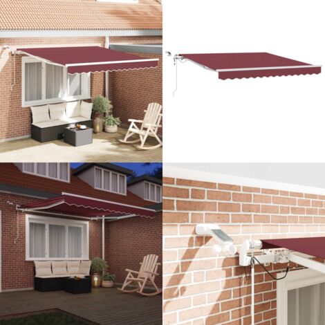 Tenda da Sole Retrattile Automatica con LED Bordò 300x250 cm - Tenda da sole con luci LED - Tenda da sole con sensore del vento