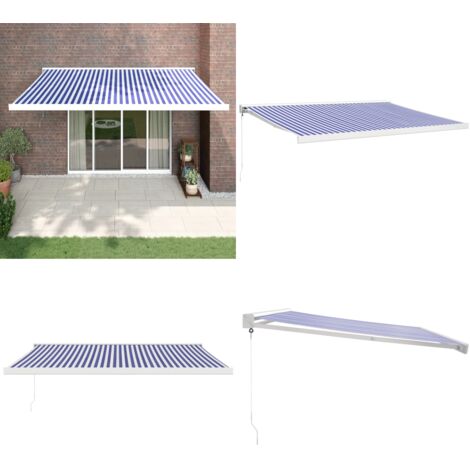 Tenda da Sole Retrattile Blu e Bianca 4x3 m Tessuto e Alluminio - Tenda da giardino - Ombra