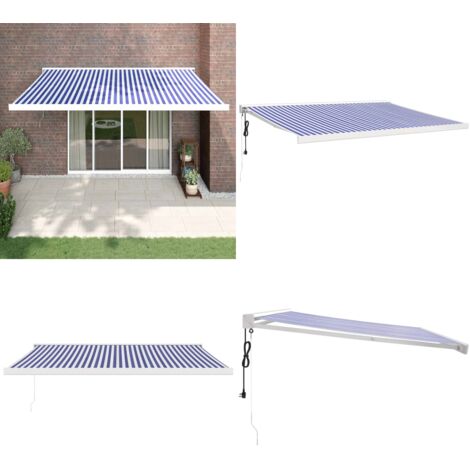 Tenda da Sole Retrattile Blu e Bianca 4x3 m Tessuto e Alluminio - Tenda da patio - Tenda da sole motorizzata