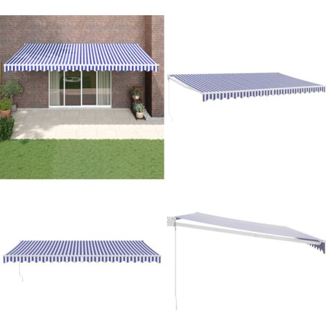 Tenda da Sole Retrattile Blu e Bianca 5x3 m Tessuto e Alluminio - Tenda retrattile - Ombra