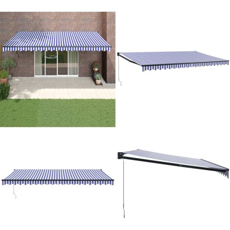 Tenda da Sole Retrattile Blu e Bianca 5x3 m Tessuto e Alluminio - Tenda retrattile - Ombra