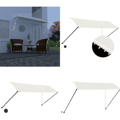 Tenda da Sole Retrattile con LED 350x150 cm Crema - Tenda da sole con LED - Tenda da sole per finestra