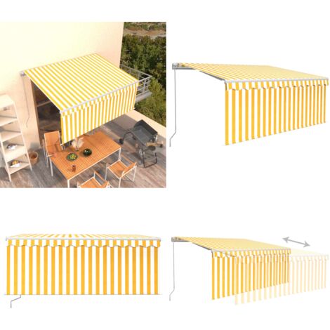 Tenda da Sole Retrattile con Parasole 3,5x2,5m Gialla e Bianca - Parasole - Tenda da sole alluminio