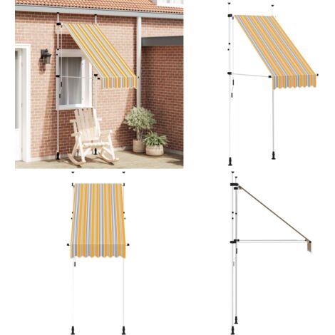 Tenda da Sole Retrattile Manuale 100 cm a Strisce Blu e Gialle - Tenda da sole impermeabile - Tenda da sole manuale