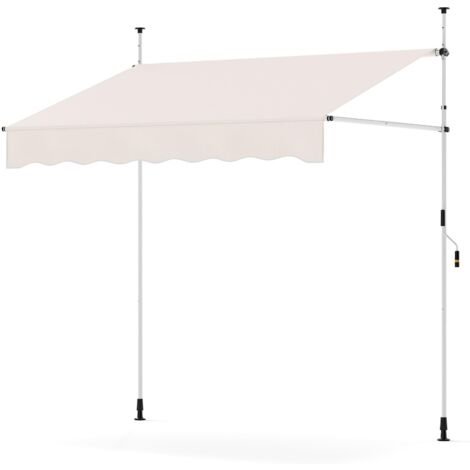 Tenda da sole retrattile manuale 200 x 210-300 cm, senza fori, parasole da esterno regolabile con manovella, per patio, bianco