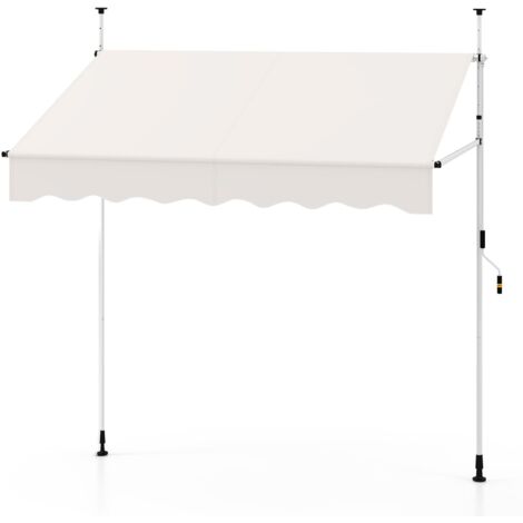 Tenda da sole retrattile manuale, 200 x 300 cm (L x A), altezza regolabile, parasole da esterno con manovella, senza fori, bianco