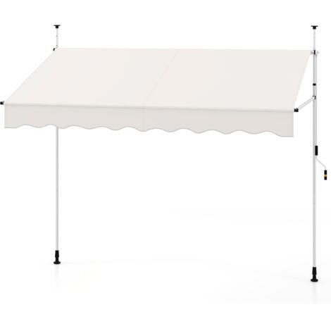 Tenda da sole retrattile manuale, 250 x 300 cm (L x A), altezza regolabile, parasole da esterno con manovella, senza fori, bianco