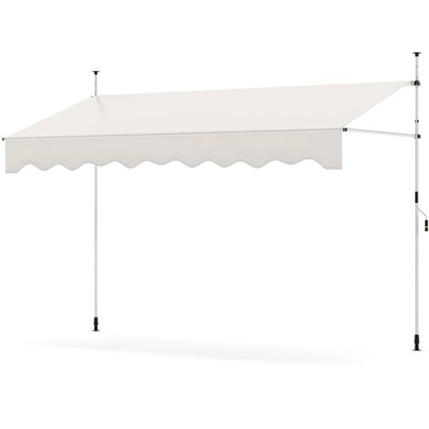 Tenda da sole retrattile manuale 300 x 210-300 cm senza fori, parasole da esterno regolabile con manovella, per patio, bianco
