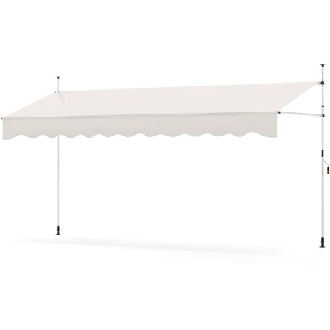 Tenda da sole retrattile manuale 400 x 210-300 cm senza fori, parasole da esterno regolabile con manovella, per patio, bianco