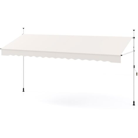 Tenda da sole retrattile manuale, 400 x 300 cm (L x A), altezza regolabile, parasole da esterno con manovella, senza fori, bianco