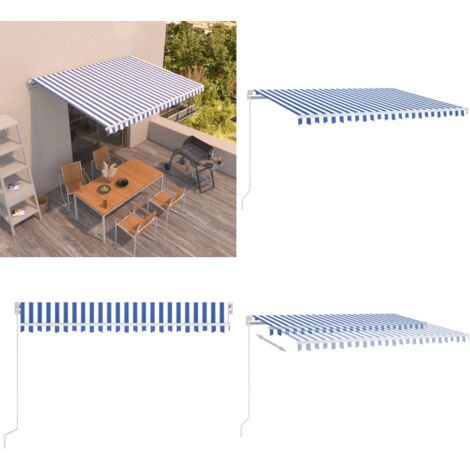 Tenda da Sole Retrattile Manuale 400x350 cm Blu e Bianca - Tenda da sole manuale - Tenda da sole alluminio