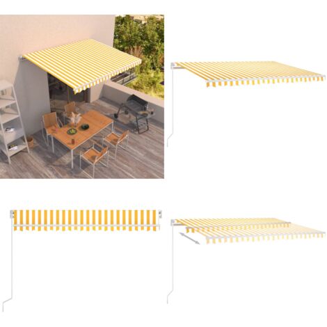 Tenda da Sole Retrattile Manuale 400x350 cm Gialla e Bianca - Tenda da sole esterna - Tenda da sole gialla e bianca