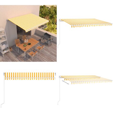 Tenda da Sole Retrattile Manuale 450x300 cm Gialla e Bianca - Tenda da sole alluminio - Tenda da sole poliestere