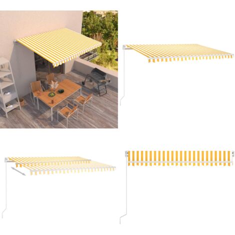 Tenda da Sole Retrattile Manuale 450x350 cm Gialla e Bianca - Tenda da sole esterna - Tenda da sole gialla e bianca