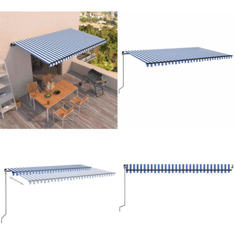 Tenda da Sole Retrattile Manuale 500x350 cm Blu e Bianca - Tenda da sole manuale - Tenda da sole alluminio