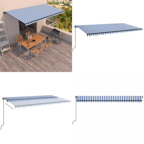 Tenda da Sole Retrattile Manuale 600x350 cm Blu e Bianca - Tenda da sole esterna - Tenda da sole manuale