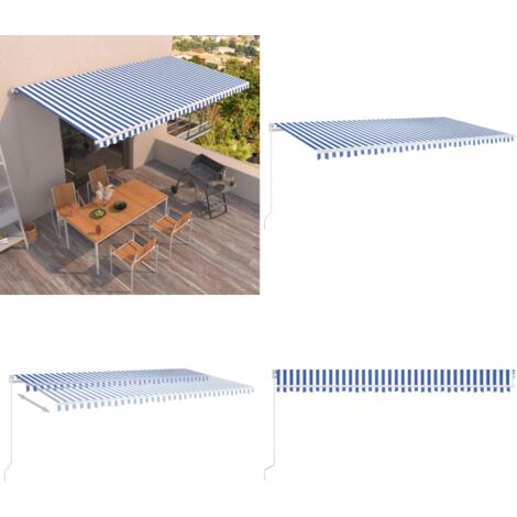 Tenda da Sole Retrattile Manuale 600x350 cm Blu e Bianca - Tenda da sole manuale - Tenda da sole alluminio