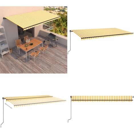 Tenda da Sole Retrattile Manuale 600x350 cm Gialla e Bianca - Tenda da sole manuale - Tenda da sole alluminio