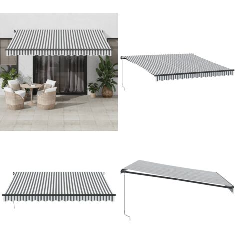 Tenda da Sole Retrattile Manuale Antracite e Bianco 400x350 cm - Tenda da sole autoportante - Protezione dai raggi UV