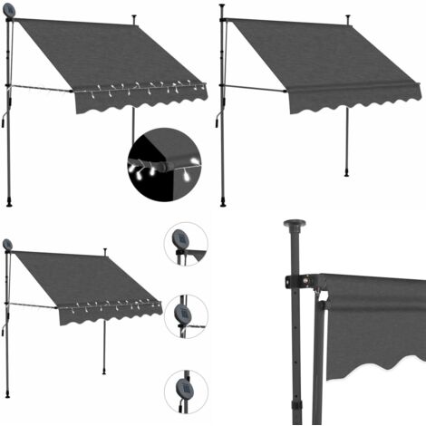 Tenda da Sole Retrattile Manuale con LED 100 cm Antracite - Tenda da sole con LED - Tenda da sole idrorepellente