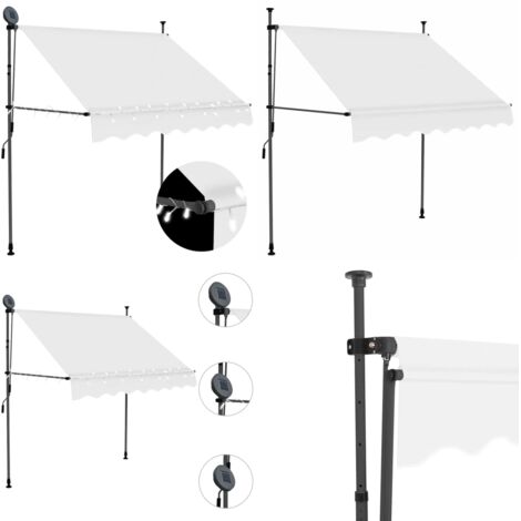 Tenda da Sole Retrattile Manuale con LED 100 cm Crema - Tenda da sole con LED - Tenda da sole idrorepellente