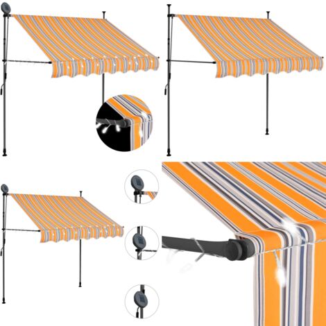 Tenda da Sole Retrattile Manuale con LED 100 cm Gialla e Blu - Tenda da sole con LED - Tenda da sole idrorepellente