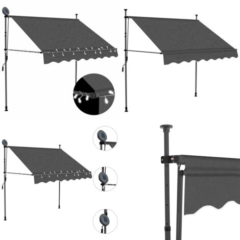 Tenda da Sole Retrattile Manuale con LED 150 cm Antracite - Tenda da sole con LED - Tenda da sole idrorepellente