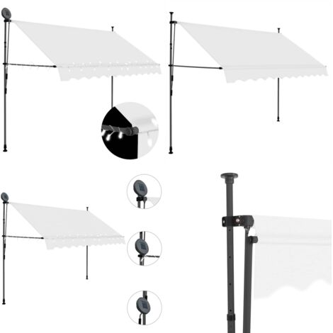 Tenda da Sole Retrattile Manuale con LED 250 cm Crema - Tenda da sole con LED - Tenda da sole idrorepellente