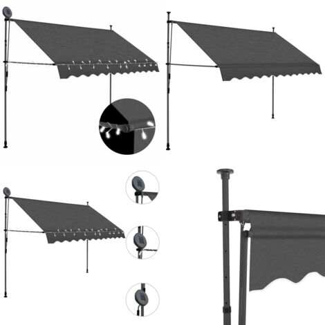 Tenda da Sole Retrattile Manuale con LED 300 cm Antracite - Tenda da sole con LED - Tenda da sole idrorepellente
