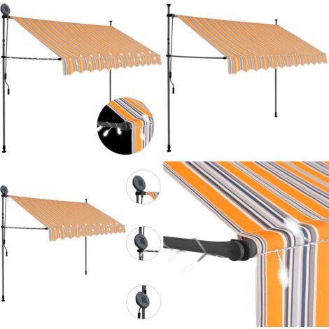 Tenda da Sole Retrattile Manuale con LED 300 cm Gialla e Blu - Tenda da sole con LED - Tenda da sole idrorepellente
