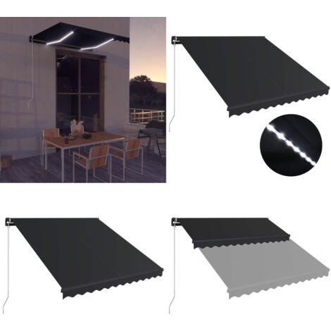 Tenda da Sole Retrattile Manuale con LED 300x250 cm Antracite - Ombreggiatura - Protezione solare