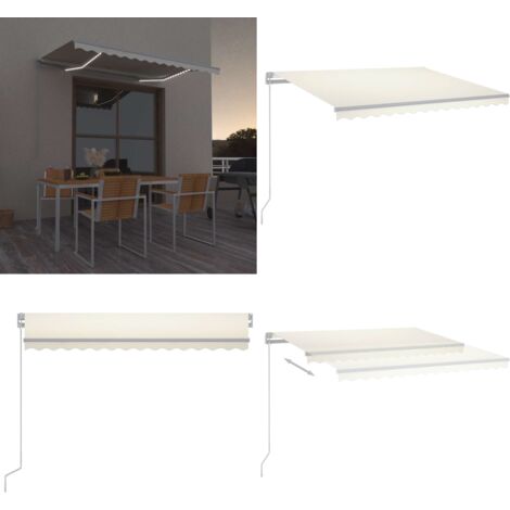 Tenda da Sole Retrattile Manuale con LED 300x250 cm Crema - Tenda da sole con LED - Tenda da sole esterna