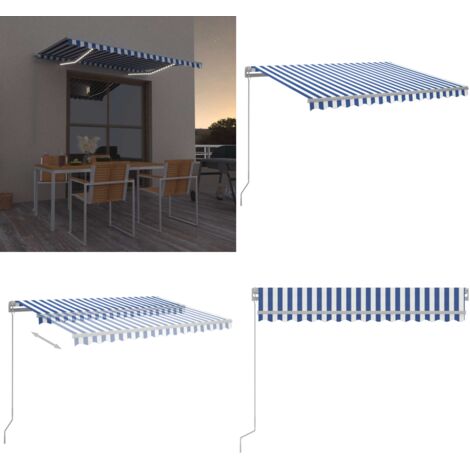 Tenda da Sole Retrattile Manuale con LED 300x250cm Blu e Bianco - Tenda da sole retrattile - Tenda da sole con LED