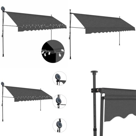 Tenda da Sole Retrattile Manuale con LED 350 cm Antracite - Tenda da sole con LED - Tenda da sole idrorepellente