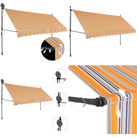 Tenda da Sole Retrattile Manuale con LED 350 cm Gialla e Blu - Tenda da sole con LED - Tenda da sole idrorepellente