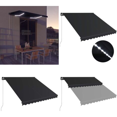 Tenda da Sole Retrattile Manuale con LED 350x250 cm Antracite - Ombreggiatura esterna - Protezione solare