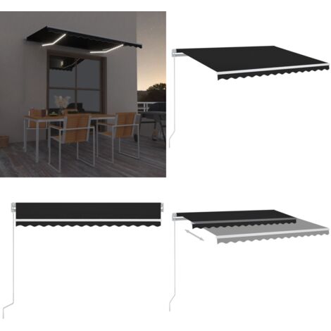 Tenda da Sole Retrattile Manuale con LED 350x250 cm Antracite - Tenda da sole con LED - Tenda da sole esterna