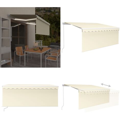 Tenda da Sole Retrattile Manuale con LED 3,5x2,5 m Crema - Tenda da sole con LED - Tenda da sole esterna