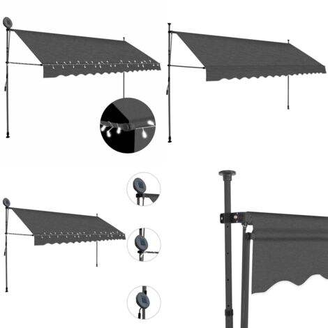 Tenda da Sole Retrattile Manuale con LED 400 cm Antracite - Tenda da sole con LED - Tenda da sole idrorepellente
