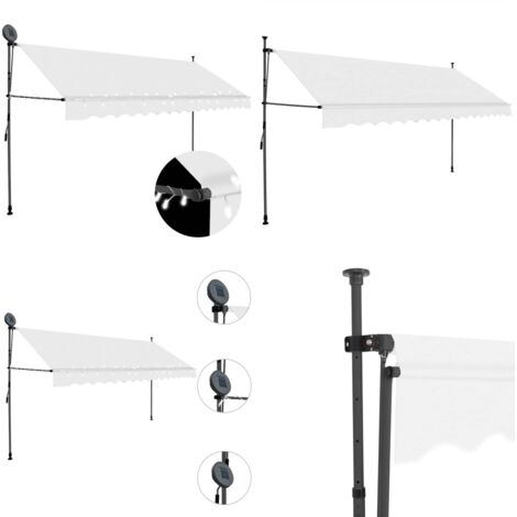 Tenda da Sole Retrattile Manuale con LED 400 cm Crema - Tenda da sole retrattile - Tenda da sole con LED