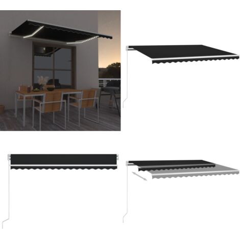 Tenda da Sole Retrattile Manuale con LED 400x350 cm Antracite - Tenda da sole con LED - Tenda da sole esterna