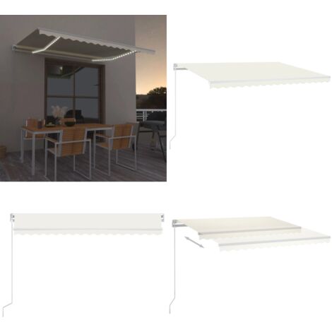 Tenda da Sole Retrattile Manuale con LED 400x350 cm Crema - Tenda da sole esterna - Tenda da sole con LED