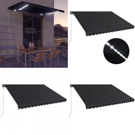 Tenda da Sole Retrattile Manuale con LED 450x300 cm Antracite - Ombreggiatura esterna - Tenda da sole con LED