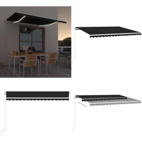 Tenda da Sole Retrattile Manuale con LED 450x300 cm Antracite - Tenda da sole con LED - Tenda da sole esterna