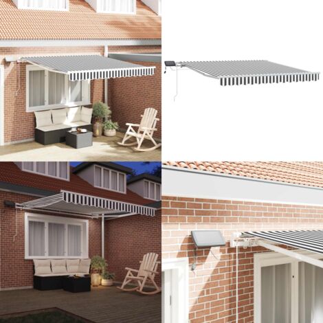Tenda da Sole Retrattile Manuale con LED Antracite e Bianco - Tenda da sole con luci LED - Tenda da sole antracite